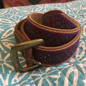 Lucky Brand Leather Belt with Embroidered Pattern